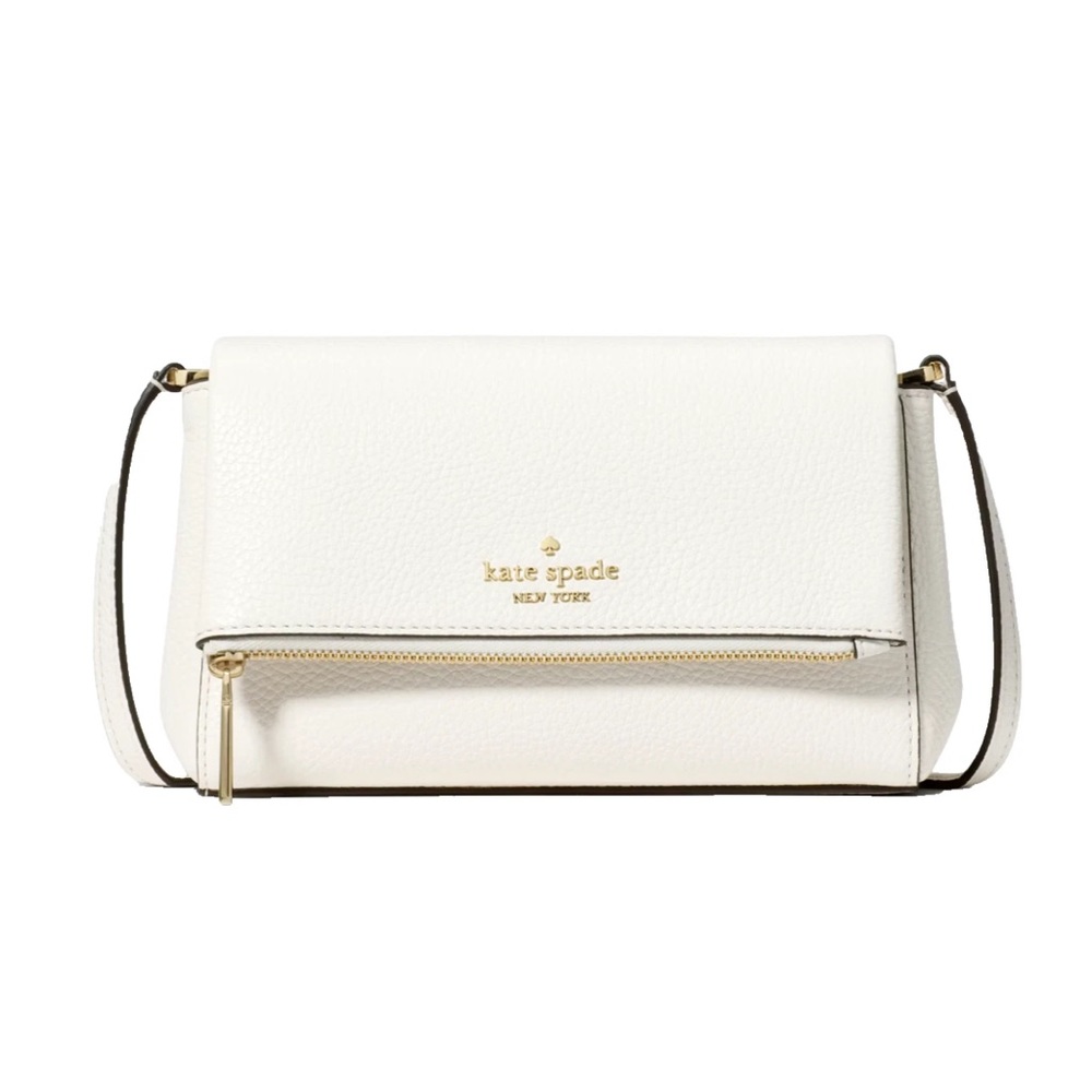 New Kate Spade Leila Mini Zip Crossbody Pebble Leather Meringue